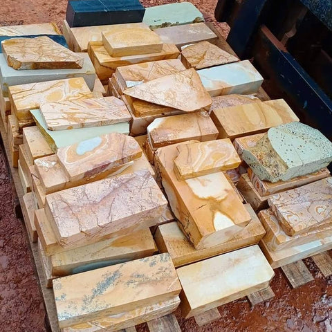 Thai Natural Binsui Whestones for sharpening, orange and brown reddish swirls on block size high grit sharpening stones