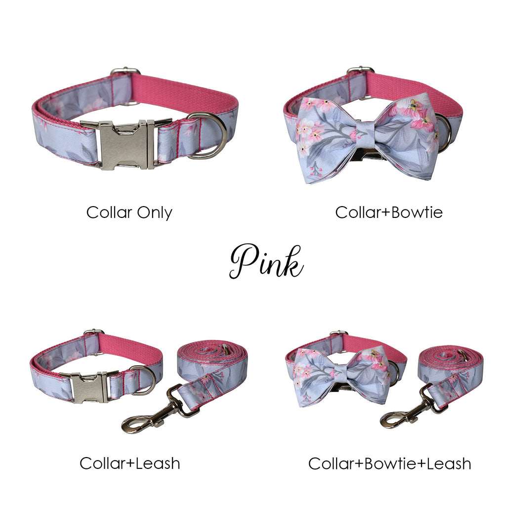 Ink Flower Pattern Custom Dog Collar Bowtie Set