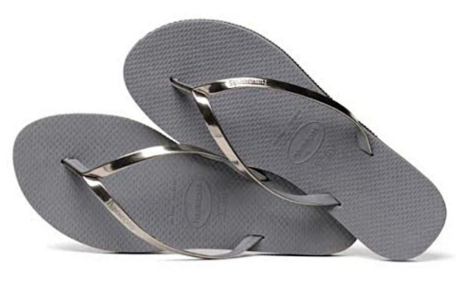 metallic silver flip flops