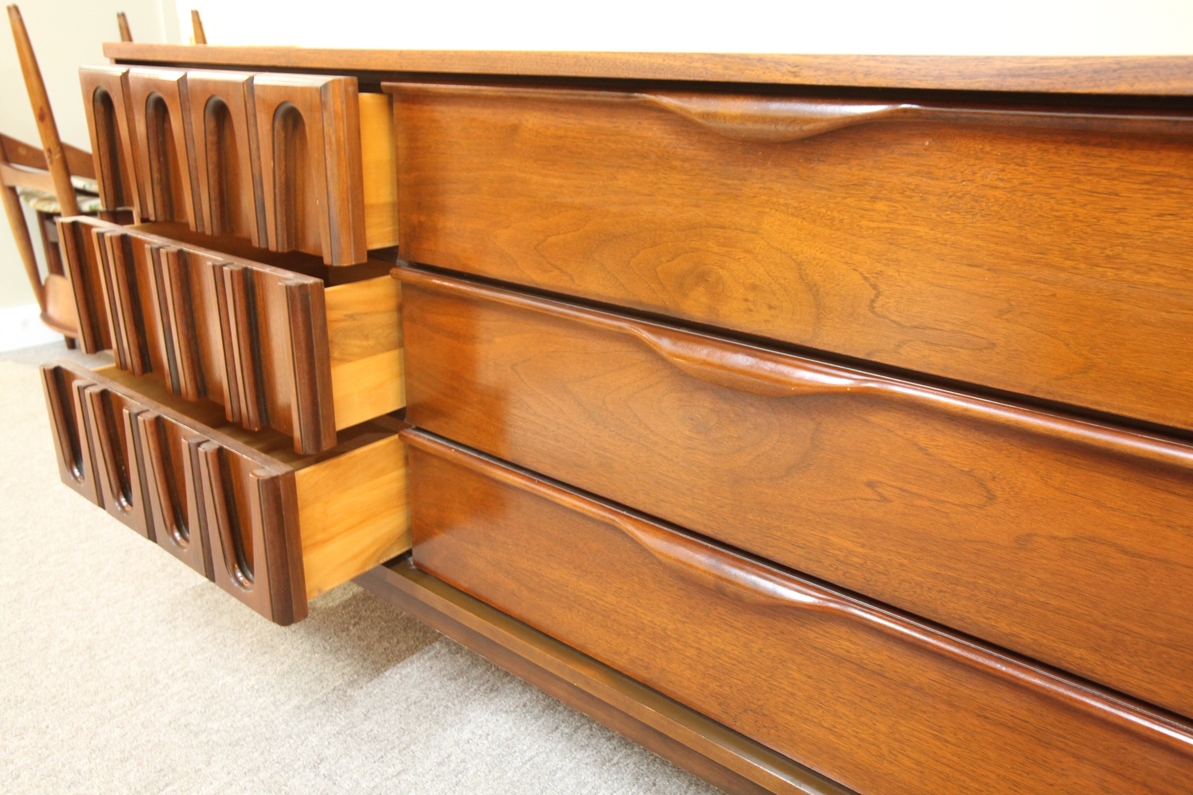 Vic Art Vintage MCM Walnut 9 Drawer Dresser or Sideboard (72"L x 18"D