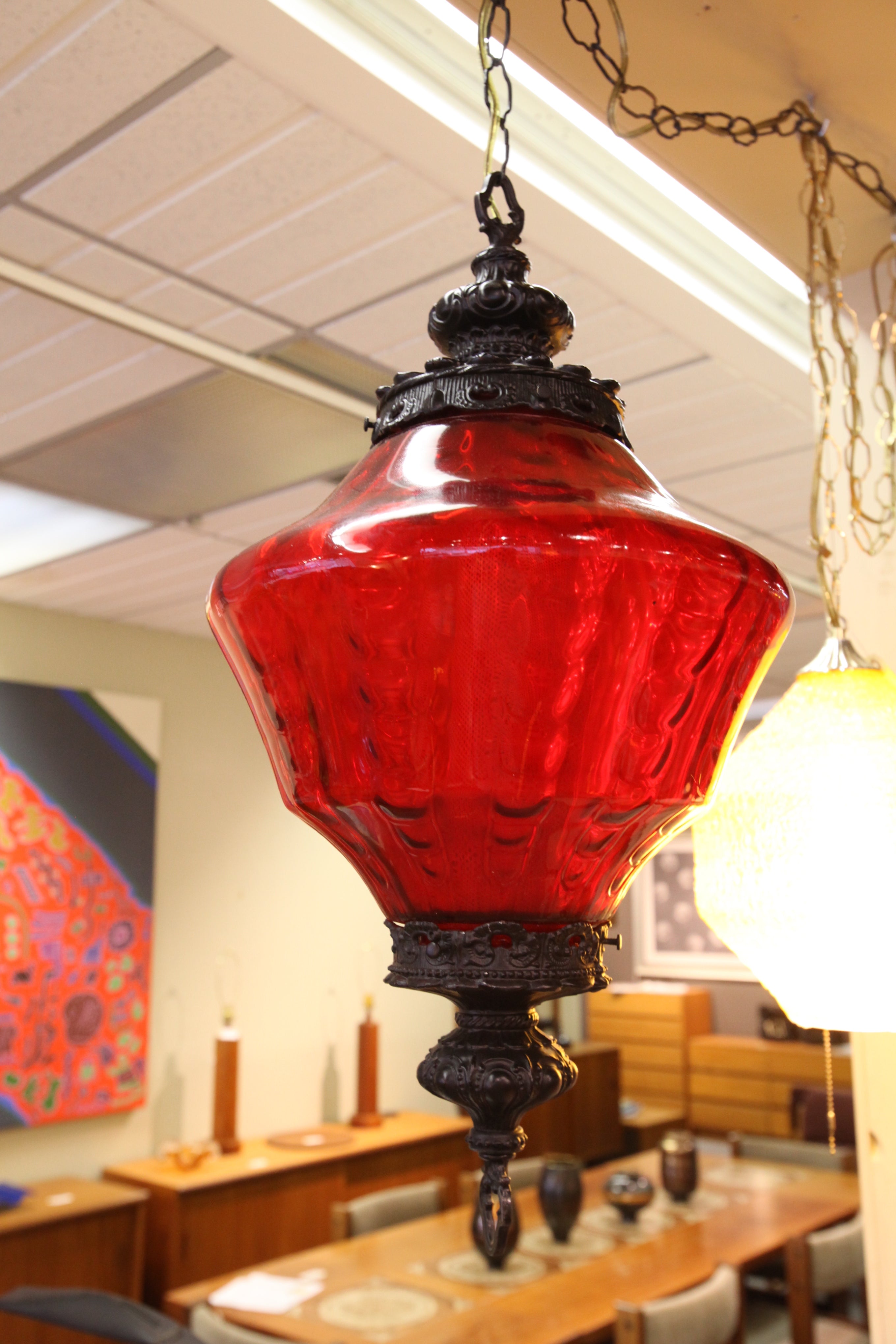 vintage red glass hanging lamp