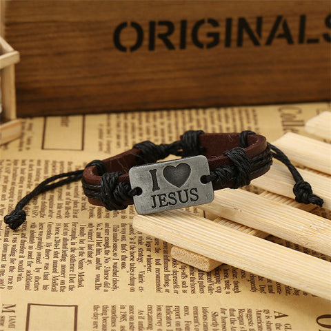 i love jesus leather bracelet