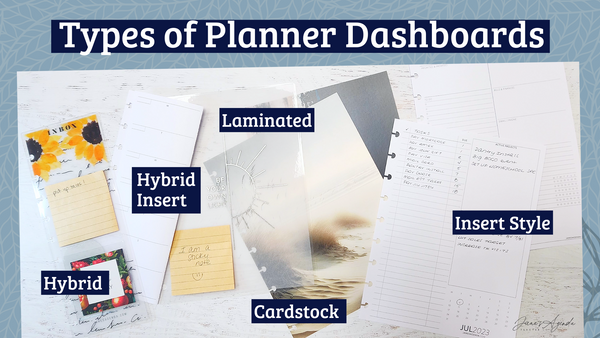 Graphic showing images and text of 5 types of planner dashboards