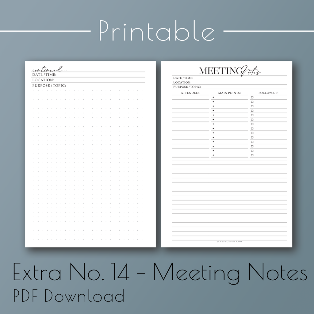 Meeting Notes Planner Inserts