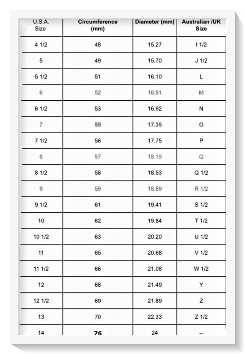 Ring Size Chart | BELLADONNA