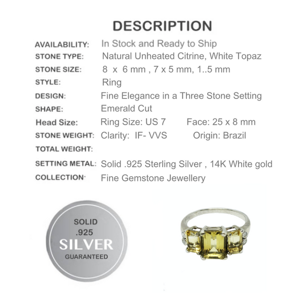 Citrine Rose Cut Gemstone 925 Sterling Silver Hammered Ring Size US 7