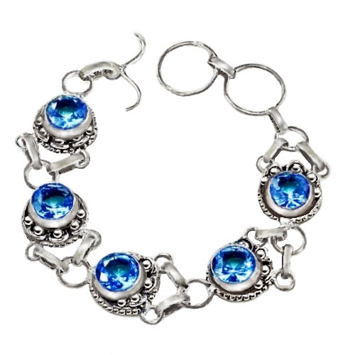 Faceted Blue Topaz Gemstone .925 Sterling Silver Bracelet - BELLADONNA