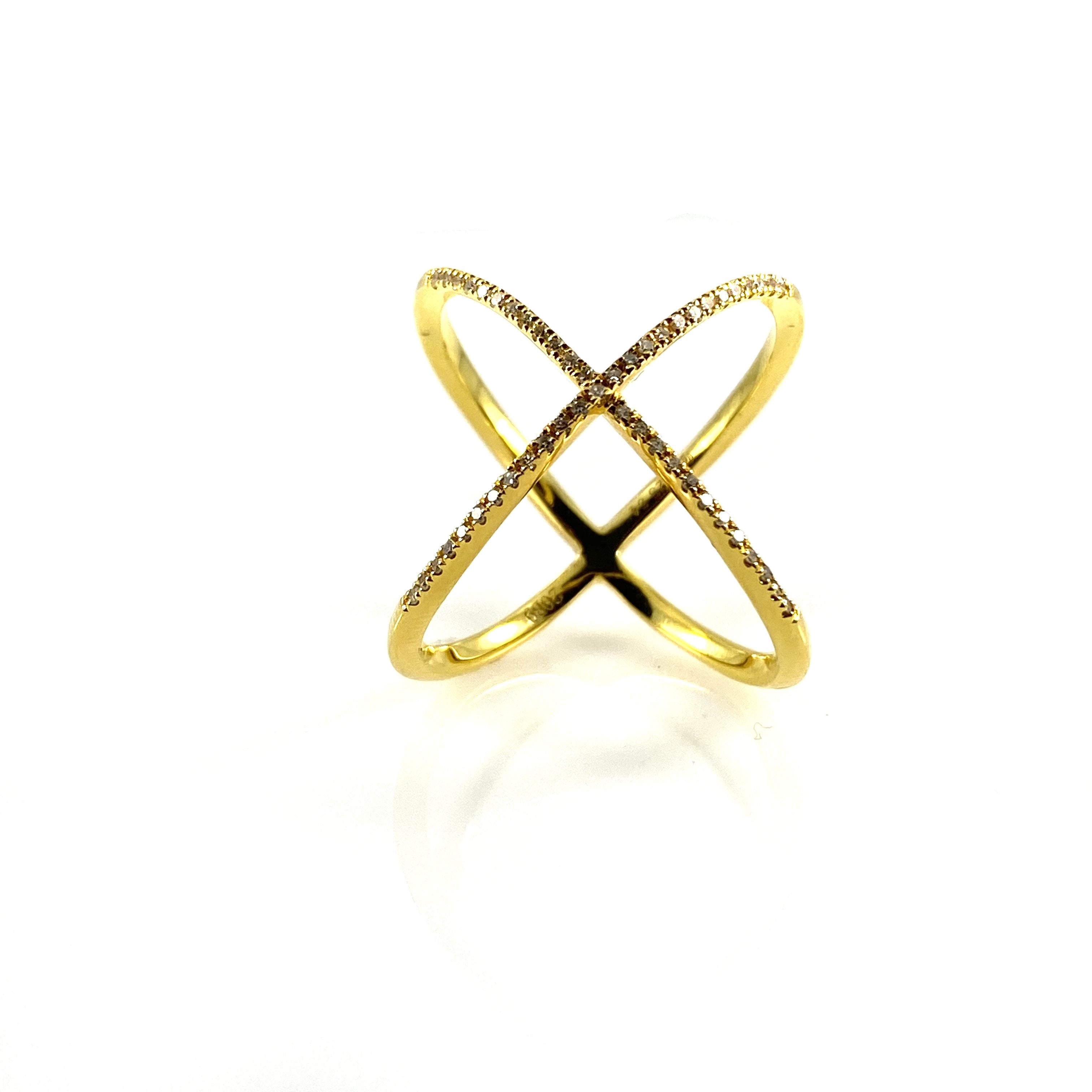 Gold Criss Cross Diamond Ring