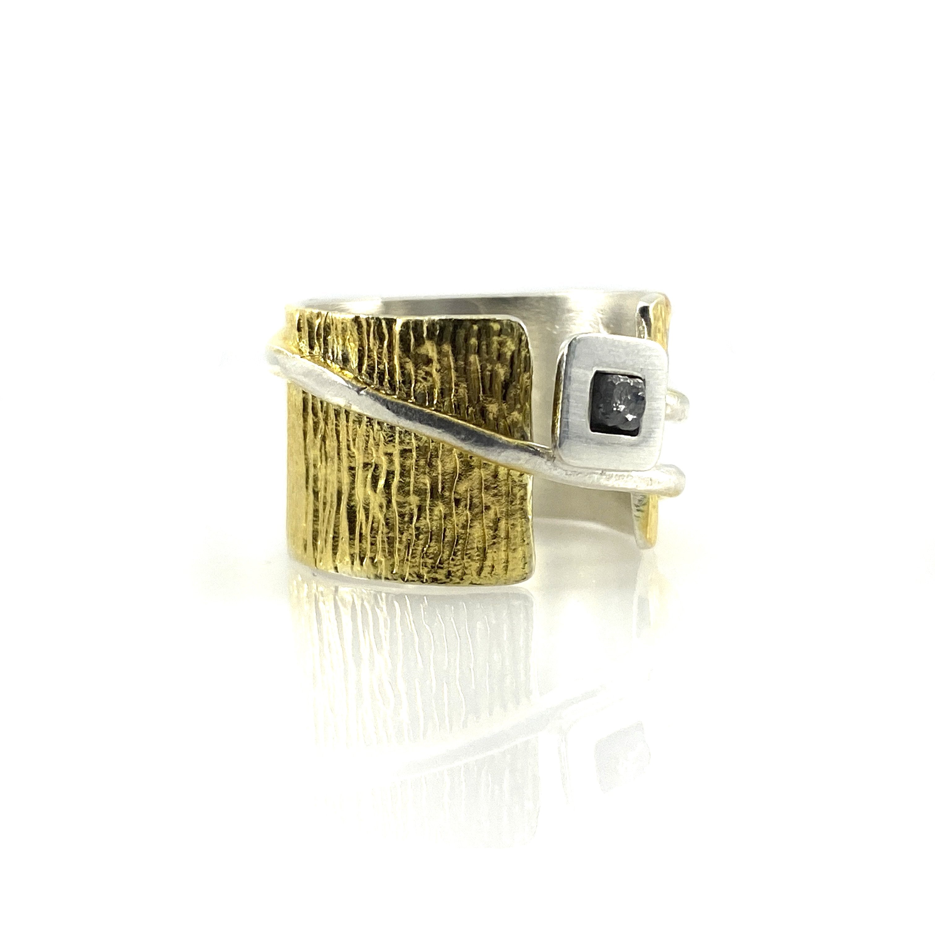 Square Raw Diamond Golden Ring