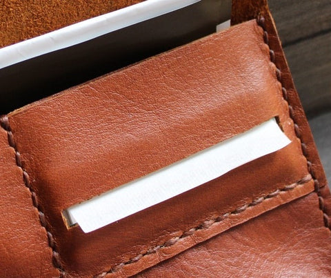 handmade leather tobacco pouch with rolling paper pocket