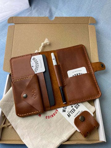 brown leather handmade passport cover