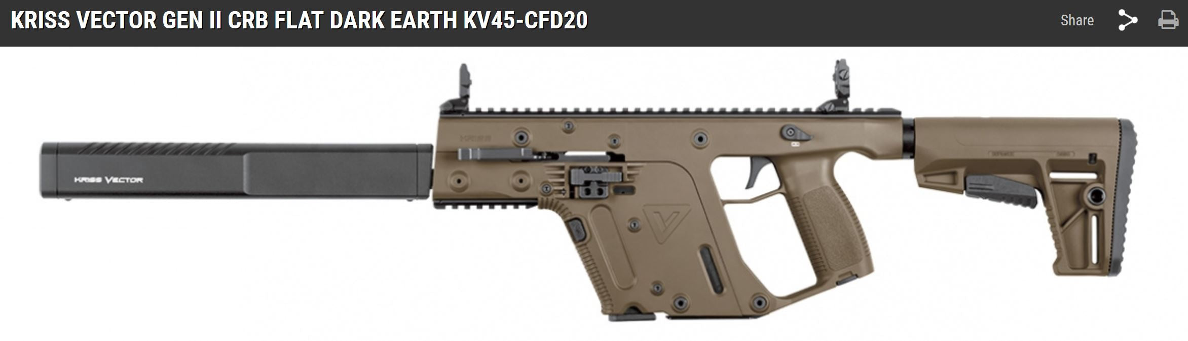 Kriss Vector - 45ACP Carbine 16"FDE (KV45-CFD20) - T-Rex Small Arms, LLC.