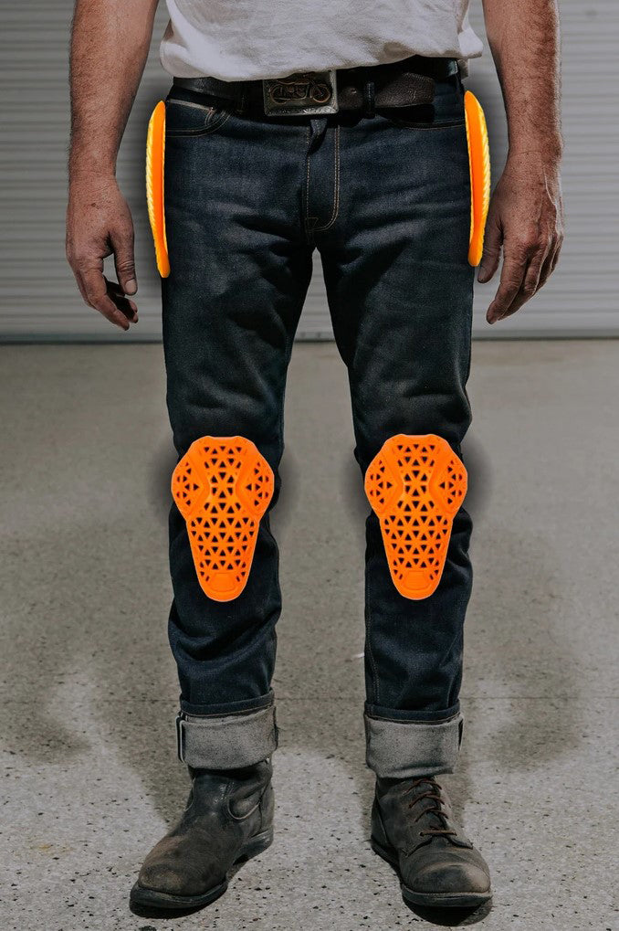 Ironsides Indigo Armored Denim Jeans. Features Protective DuPont™ Kevlar®  Lining & Pockets for removable D3O® Knee and Hip Armor. Made proudly in the  USA - Tobacco Motorwear