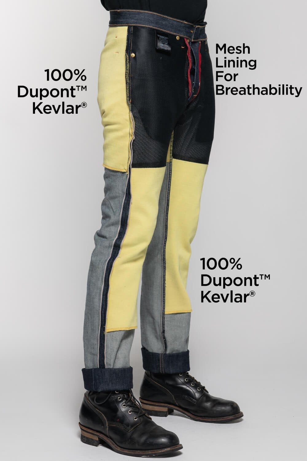 Riot Skinny Fit Protective Riding Jeans. Feat. Protective DuPont™ Kevlar® Lining. Jet Black Prewashed Denim 2% Stretch. Made Proudly in the USA. - Tobacco Motorwear