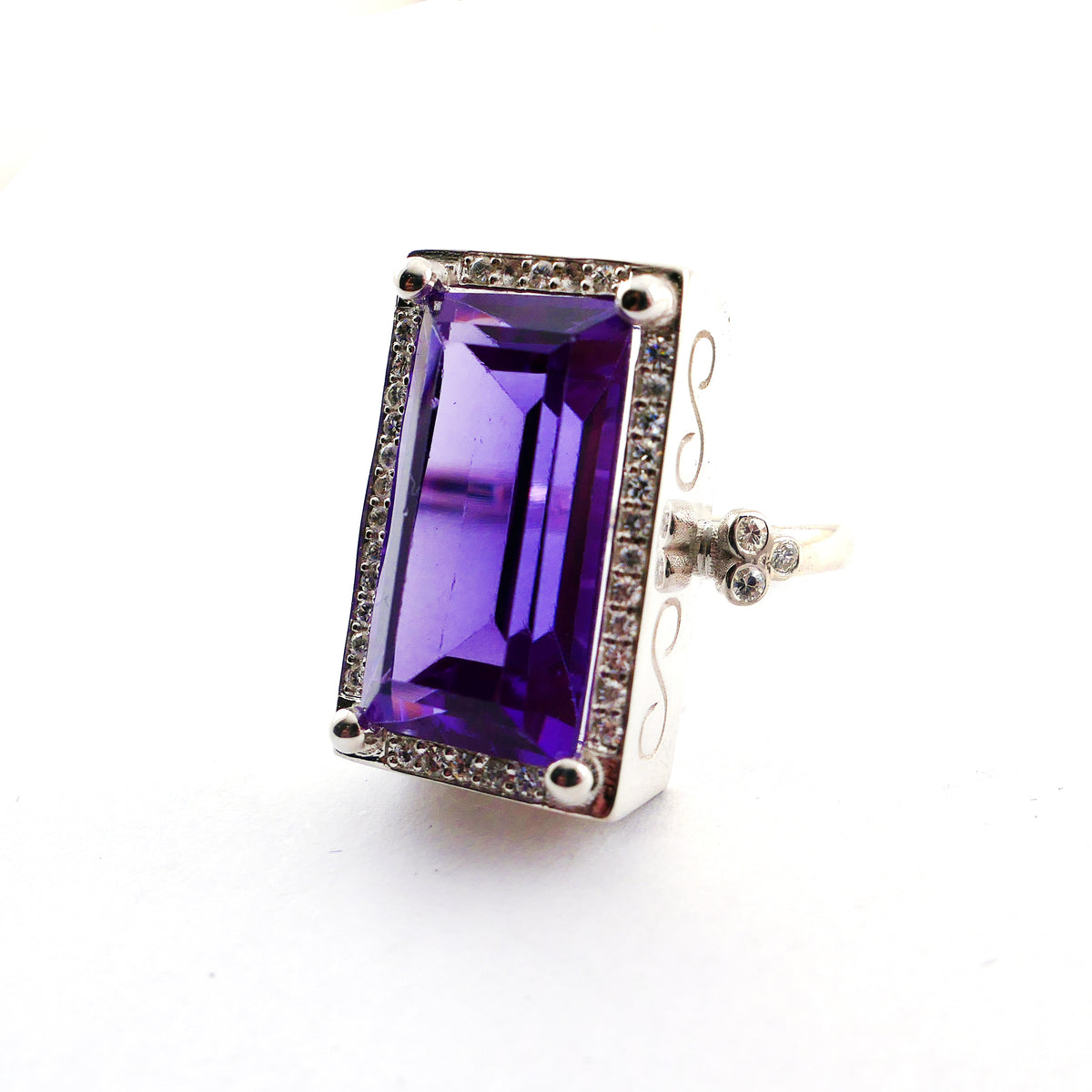 Sterling Silver Cocktail Ring with Heirloom Amethyst and Moissanite