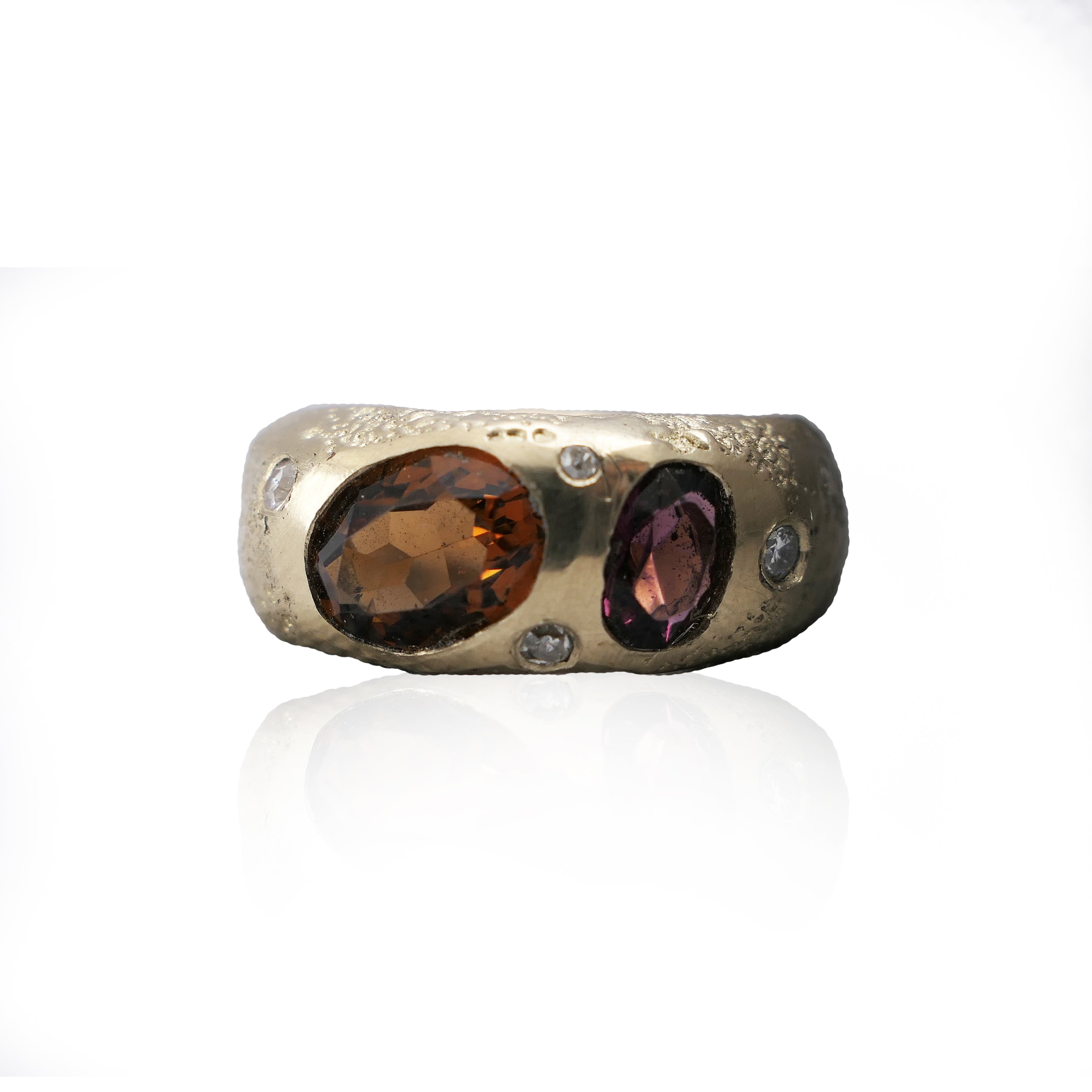 Yellow Gold Rustic Garnet and Citrine Ring