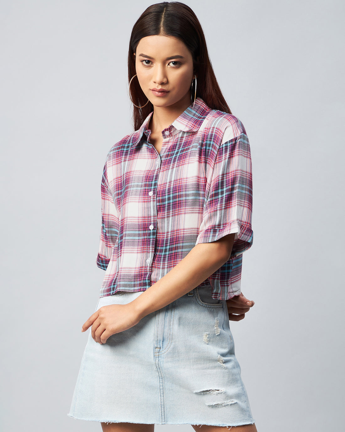 Buy online Long Sleeved Checkered Crop Shirt from western wear for Women by  Chimpaaanzee for ₹500 at 50% off