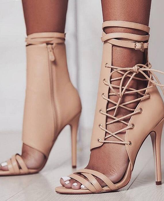 ankle strap lace up heels