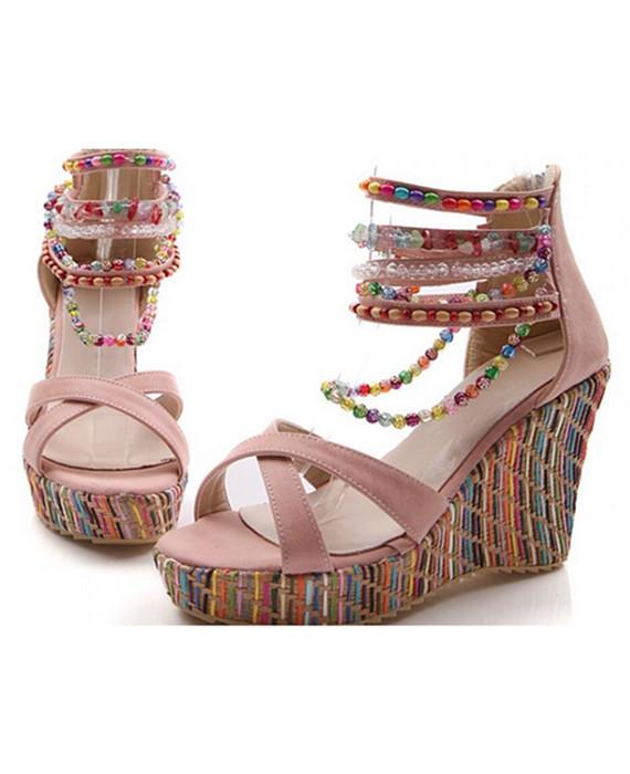 Multicolor Beads Bohemia Ultra High Heels Wedges Sandals - Seamido