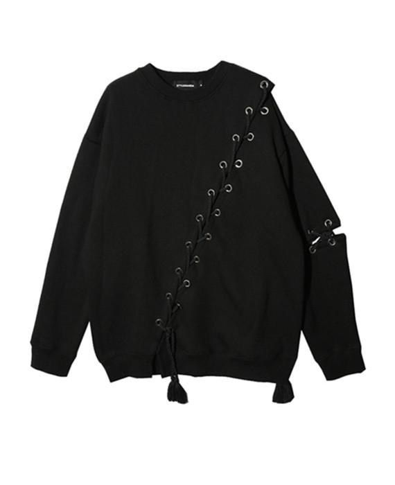 Hollow Out Lace Up Hoodies Pullover Split Sweatshirt - Seamido