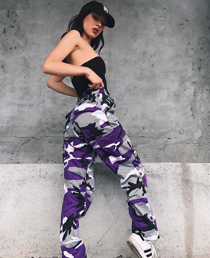 purple cargo pants womens