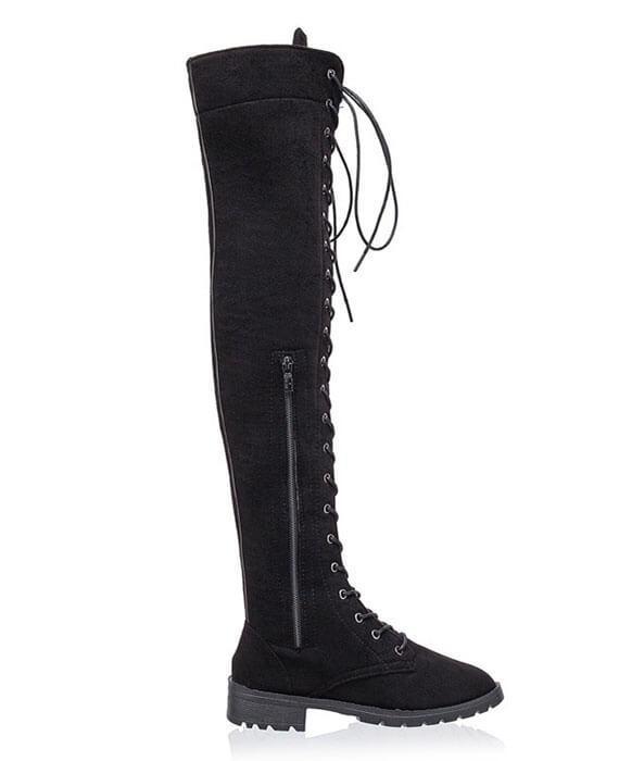 Black Over the Knee Boots| Knee High Lace Up Boots| Seamido