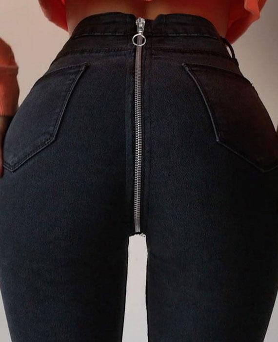 back side zipper jeans