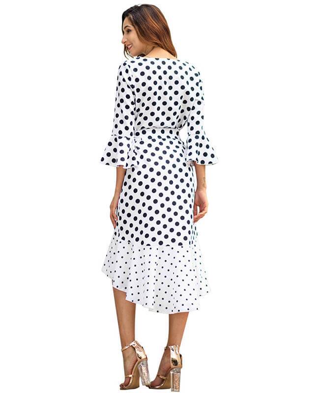 A-Line Asymmetric Polka Dot Dress | Seamido