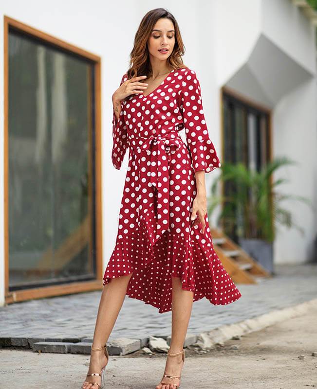 A-Line Asymmetric Polka Dot Dress | Seamido