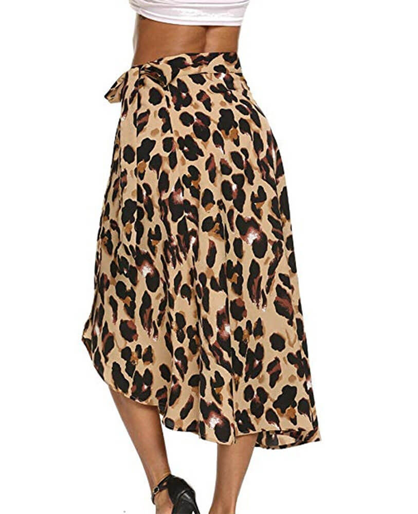 Chiffon Leopard Print Skirt for Women| Wrap Around Skirt - Seamido