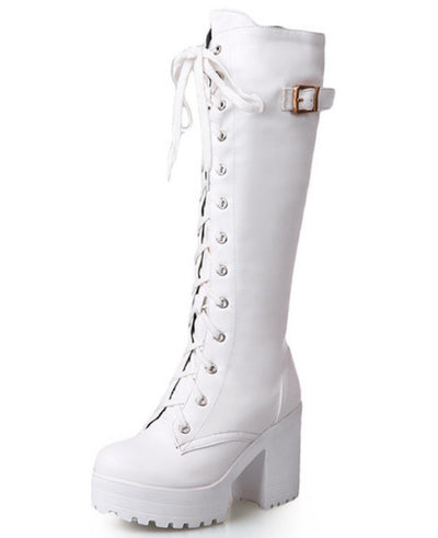 white platform knee high boots