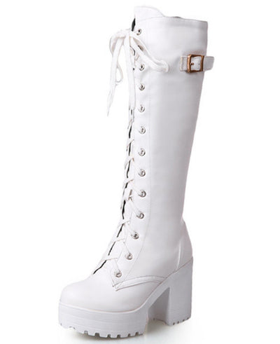 knee high white platform boots