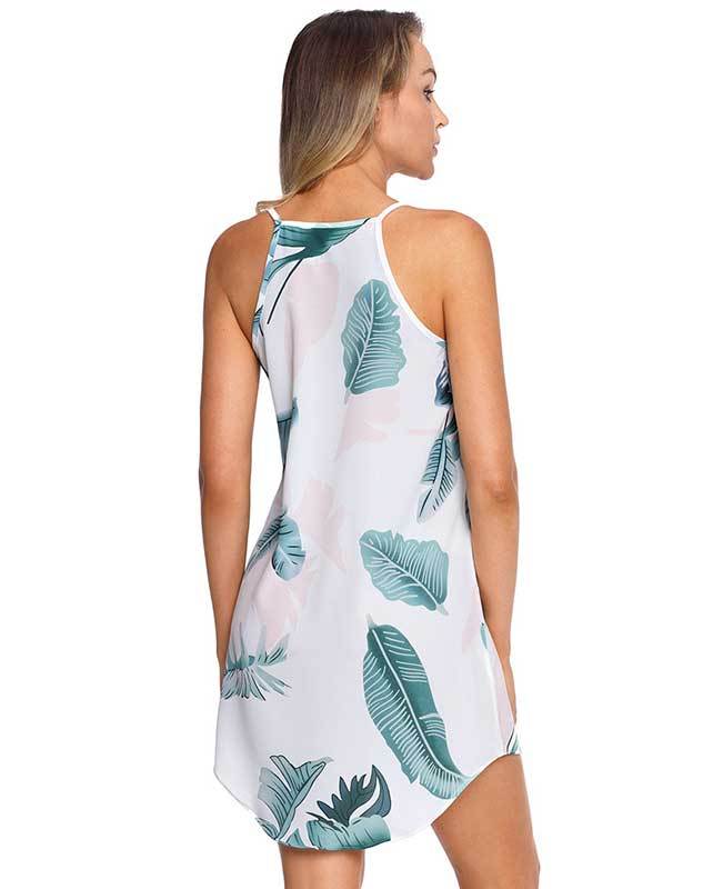 Leaf Print A-line Mini Dress | Seamido