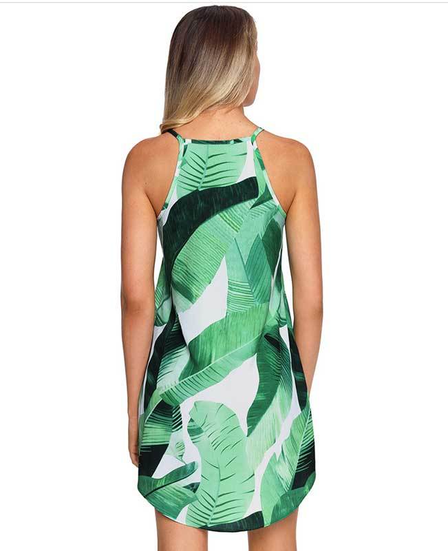 Leaf Print A-line Mini Dress | Seamido