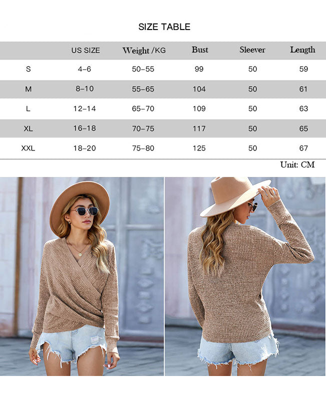 Women's Long Sleeve V-neck Cross Front Sweater For Women - Seamido