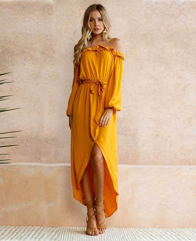 Off the Shoulder Yellow Dress | Seamido