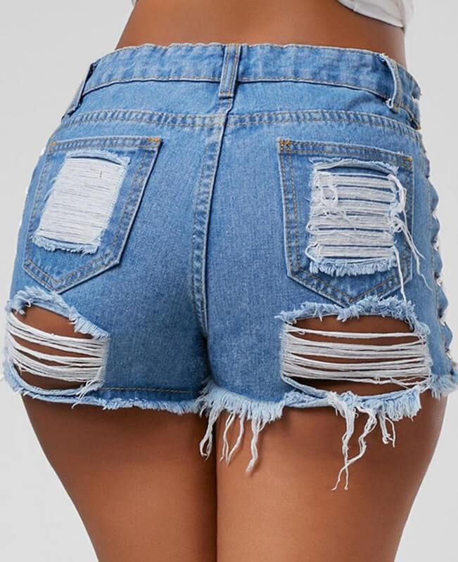 Bandage Lace Up Ripped Denim Shorts 