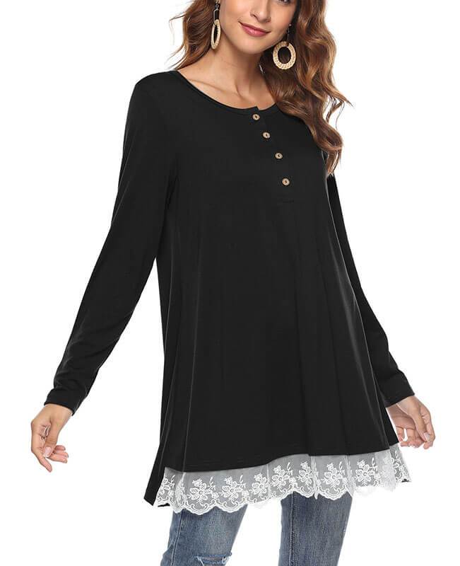 Lace Stitching Loose long sleeve shirts - Seamido