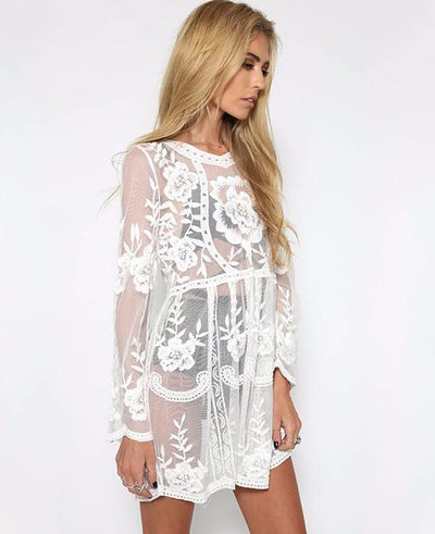 Sexy Lace Full Sleeve Sun-protective Beach Dresses - Seamido