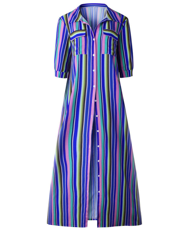 Striped Boho Long Dresses | Bohemia Striped Shirt Maxi Dress|Seamido
