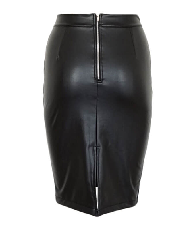 Sexy Black Leather Pencil Skirt | Seamido