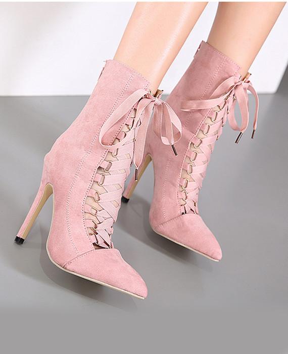 high heel pink boots