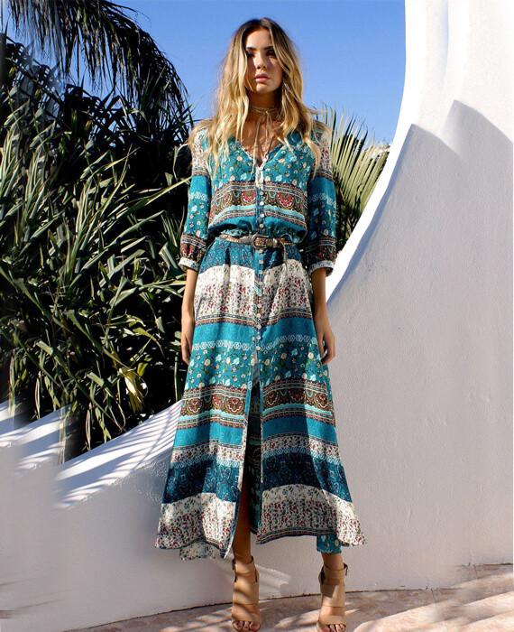 long sleeve bohemian maxi dress