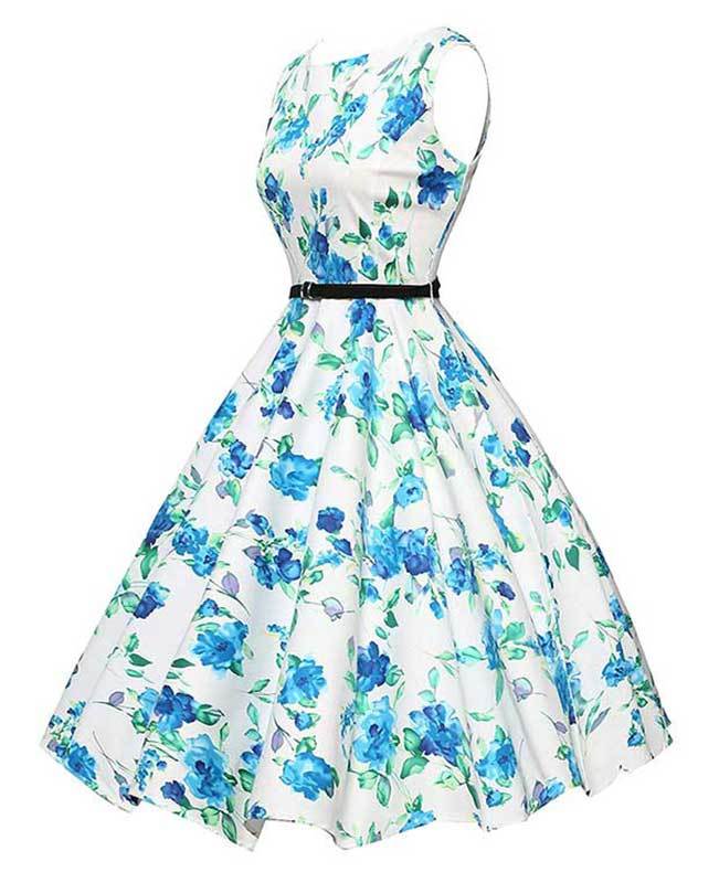 Vintage Sleeveless Floral Cocktail Dress | Seamido