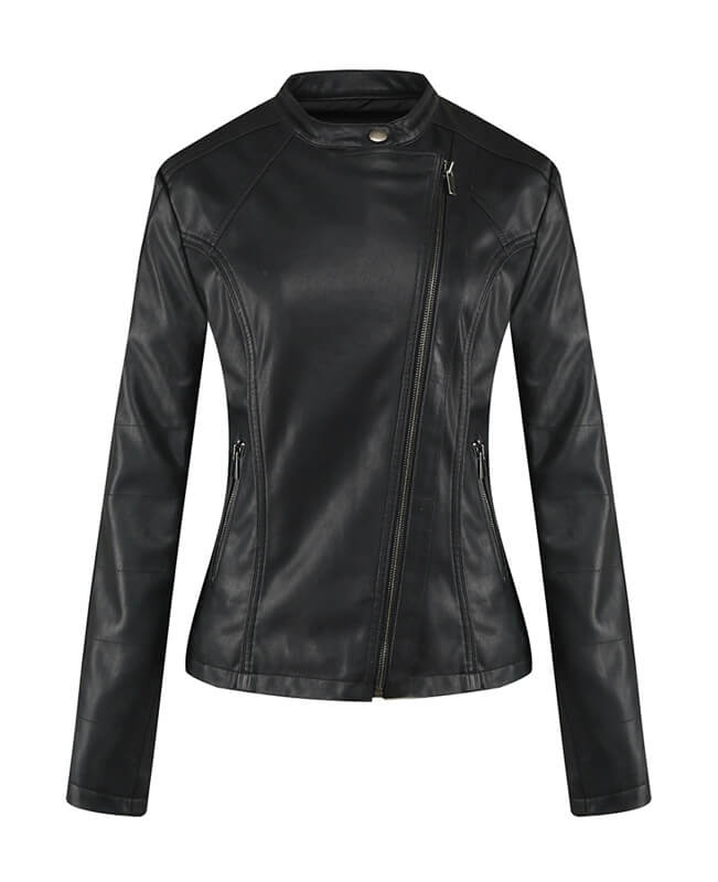 Womens Black Faux Leather Jacket| Black Leather Jacket | Seamido