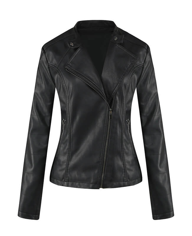 Womens Black Faux Leather Jacket| Black Leather Jacket | Seamido