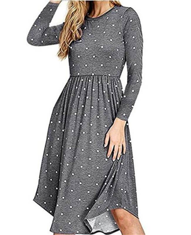 Dot Print Swing Midi Length Dresses | Seamido