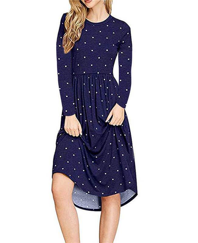 Dot Print Swing Midi Length Dresses | Seamido