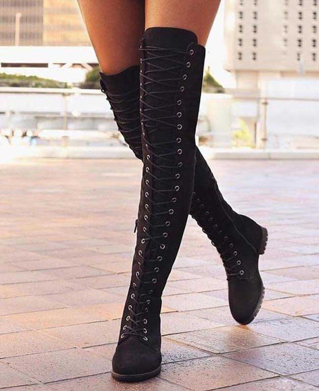 black knee high lace up boots