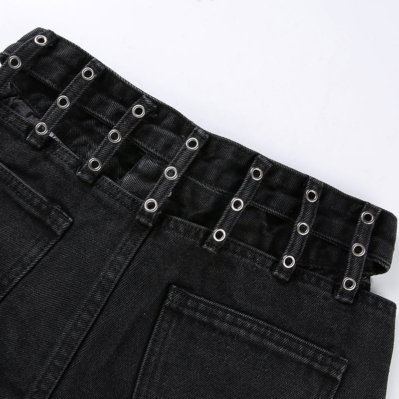 Black Rippled Denim Shorts | Seamido